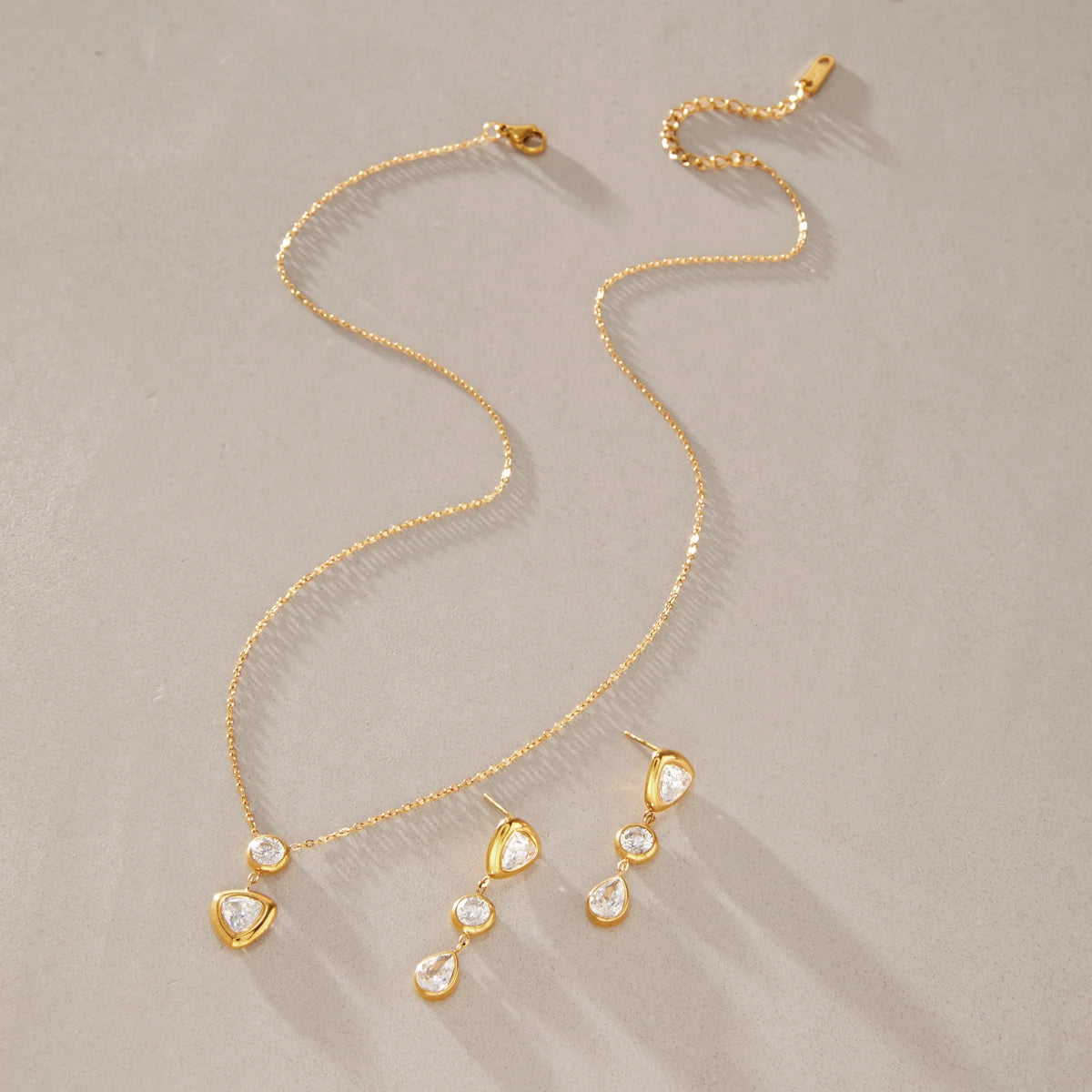 KIKA Elegant Geometric Zircon Pendant Necklace Earrings For Women Minimalist 18K Gold PVD Plated Stainless Steel 316L