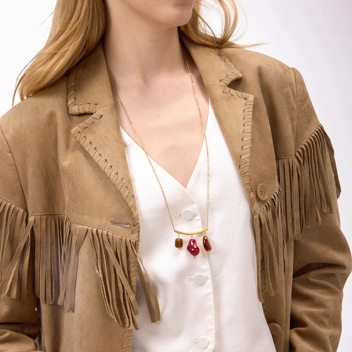 Kika Vintage Smile Sweater Chain Long Pendant Necklace