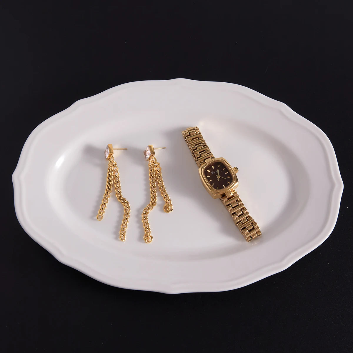 KIKA Classic PVD Plated Gold Color Square Zircon Earrings  Stainless Steel 316L
