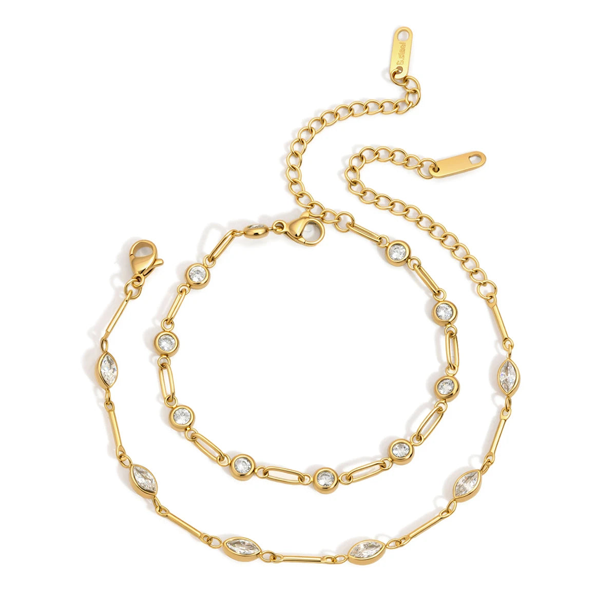 Kika Delicate White Round Water Droplets Zircons Paperclip Chain Bracelets