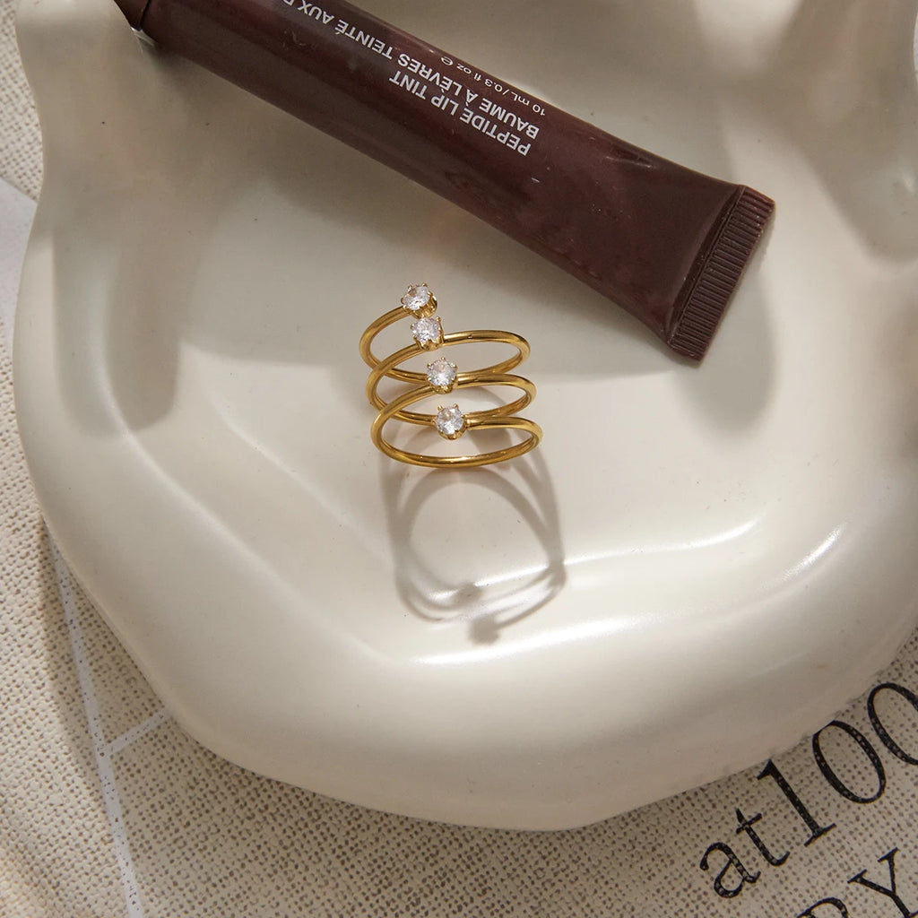 Kika Delicate Zircon Multilayer Open Rings