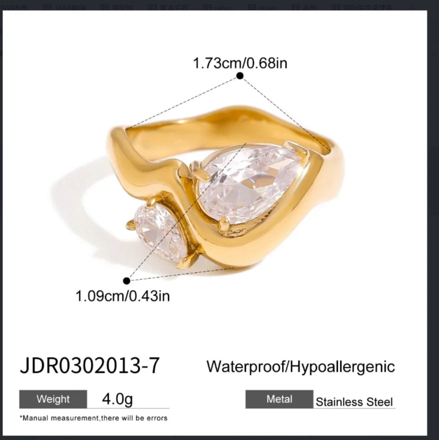 KIKA Classic style  white zircon inlaid stone ring Stainless Steel 316L Gold Color layering Rings