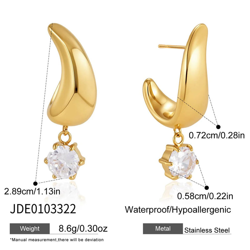 KIKA Round Zircon Drop Earrings PVD Plated Stainless Steel 316L