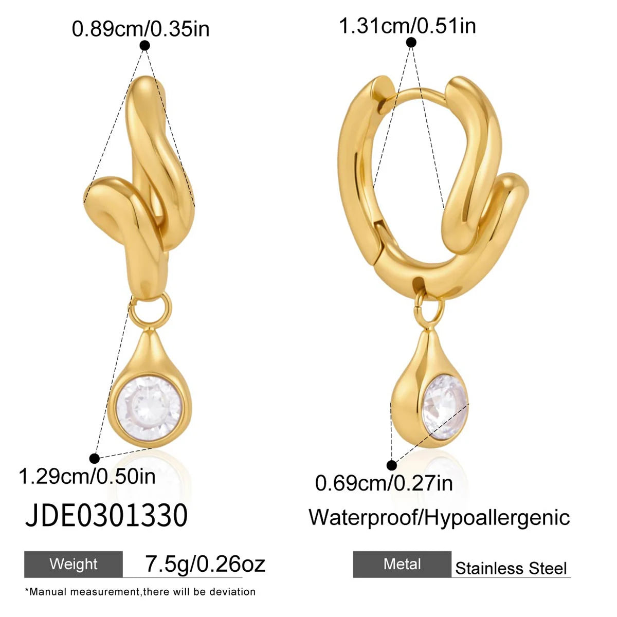 Kika Round Zircon Pendant Wave Shape Twisted Clip Earrings