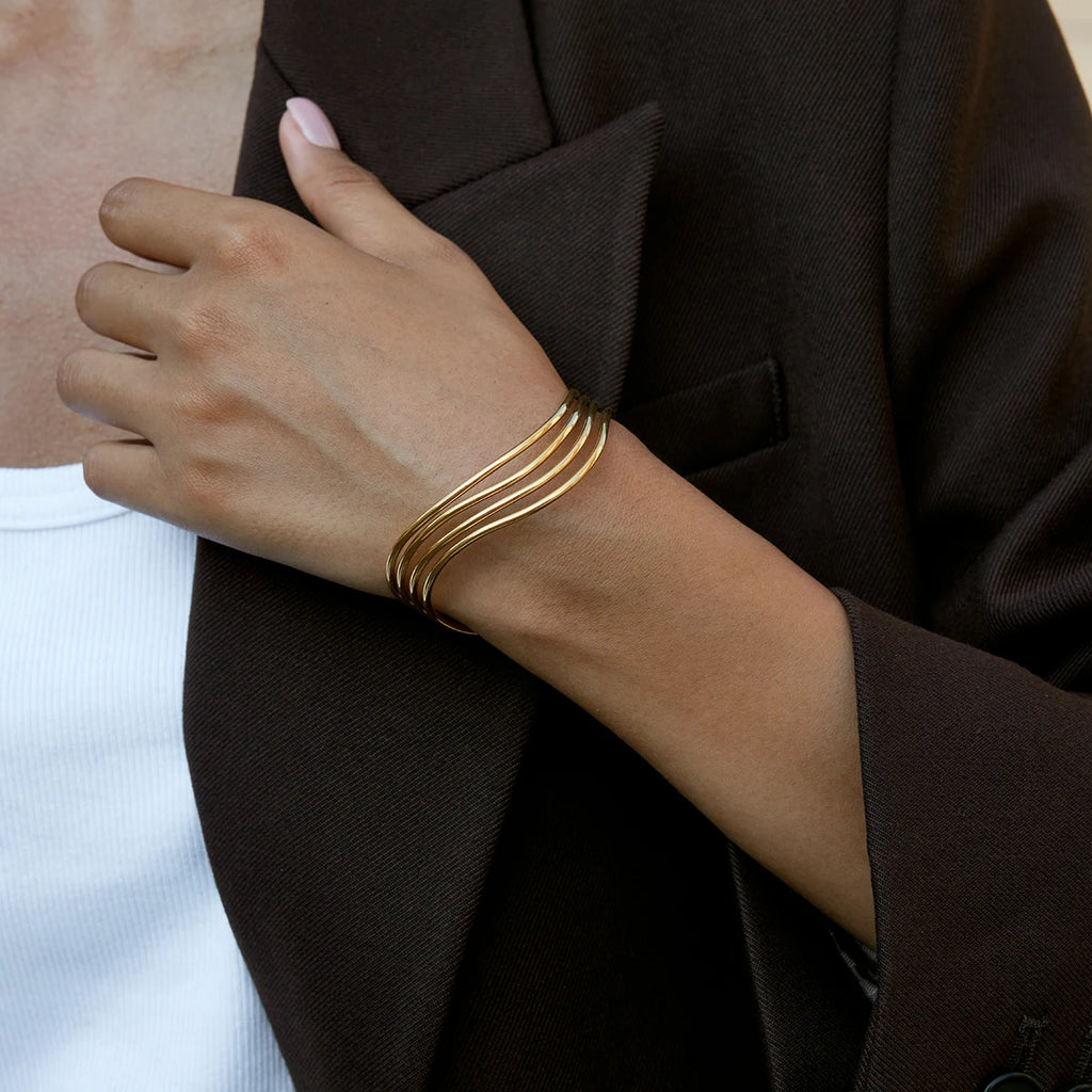 Kika Minimalist 18K Gold Color Plated Stainless Steel Multi Layer Line Hollow  Bracelets Woman