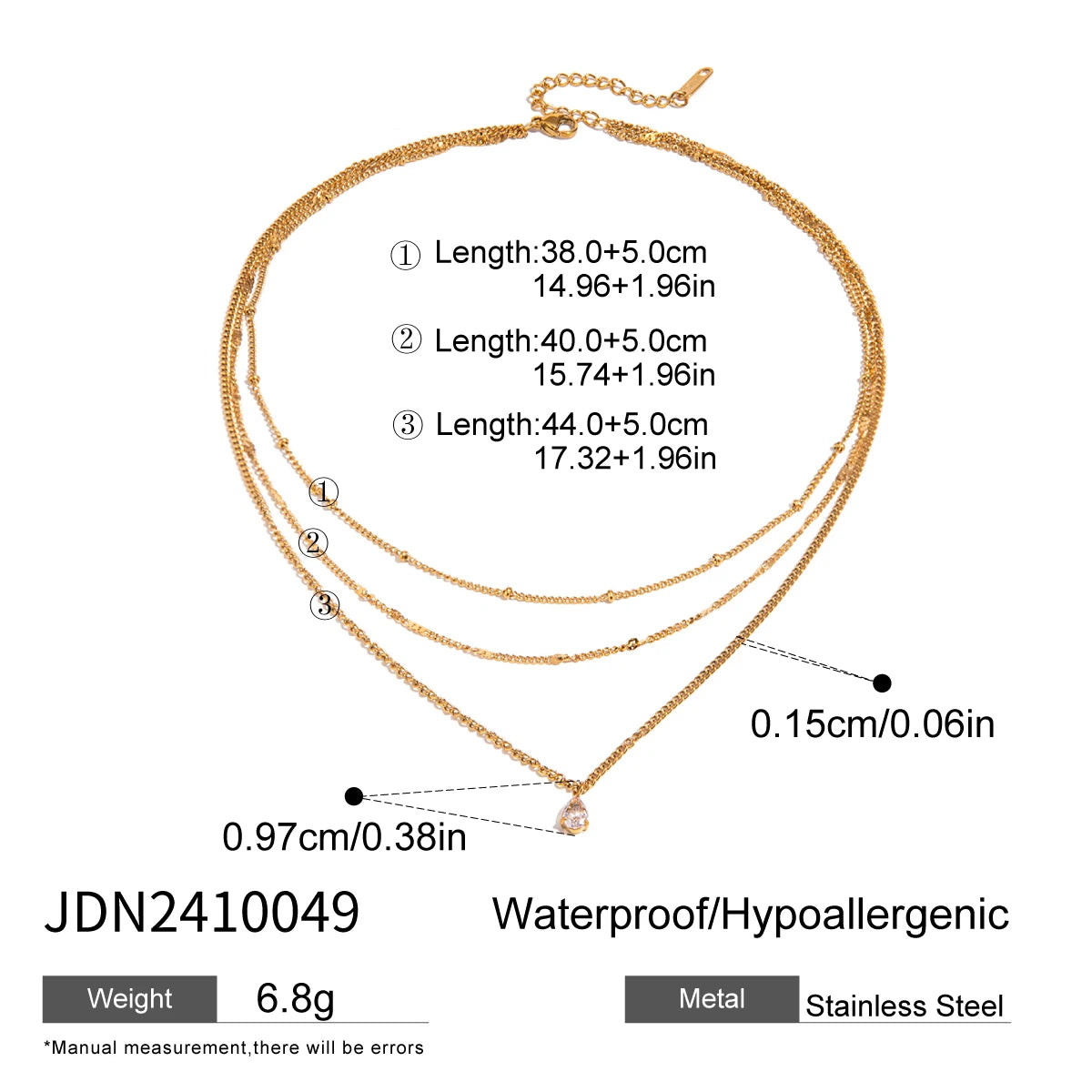 Flat Snake Chain Layer Necklace Stainless Steel Snake Rope Chain