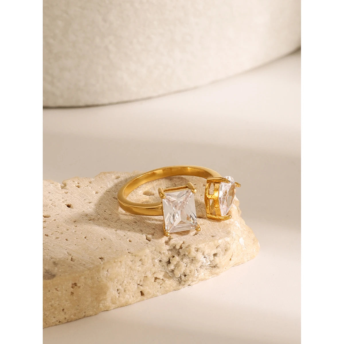 Kika Waterproof Fashion Stainless Steel Cubic Zirconia Adjustable Open Ring