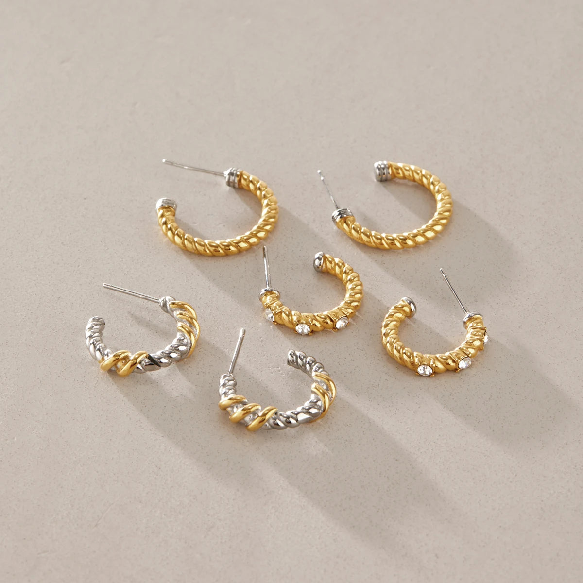 KIKA Classic Mixed Color Twisted C Shape Stud Earrings For Women 18K Gold PVD Plated Stainless Steel 316L