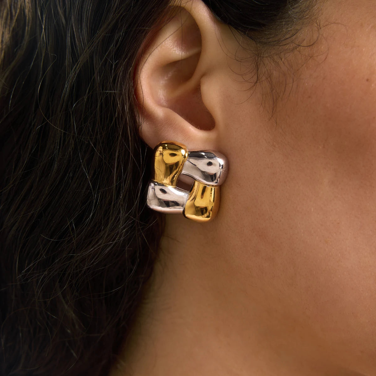 Kika Geometric Hollow Square Stud Earrings Minimalist 18K Gold Plated Stainless Steel 316L
