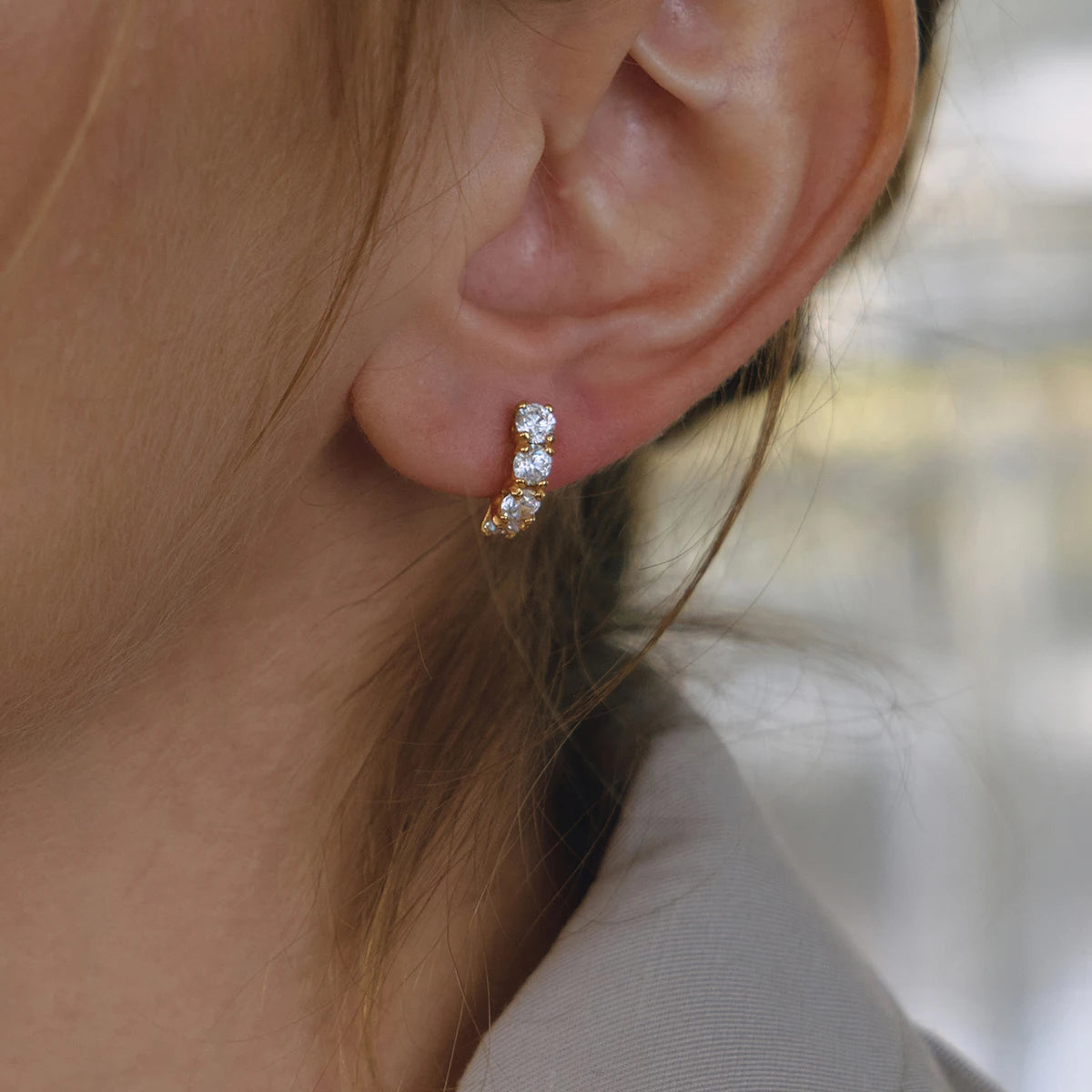 Kika Delicate Full Zircon C Shape Stud Earrings 18K Gold PVD Plated Stainless Steel 316L