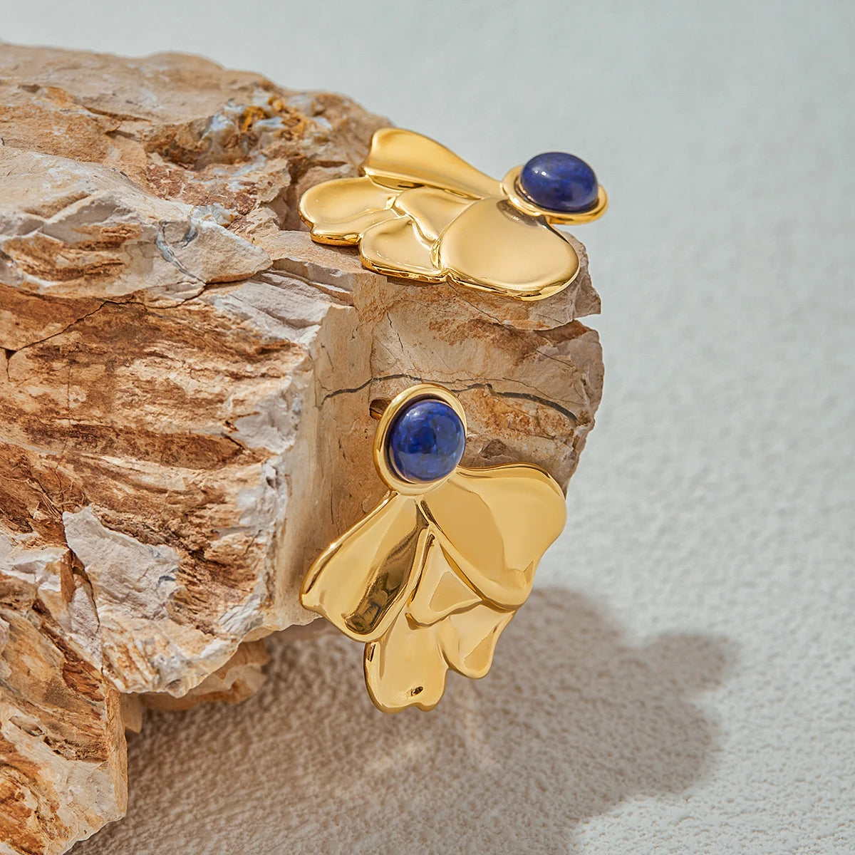 Kika Vintage Turquoise Irregular Fan Shaped Ear Studs 18K Gold Color Plated Stainless Steel