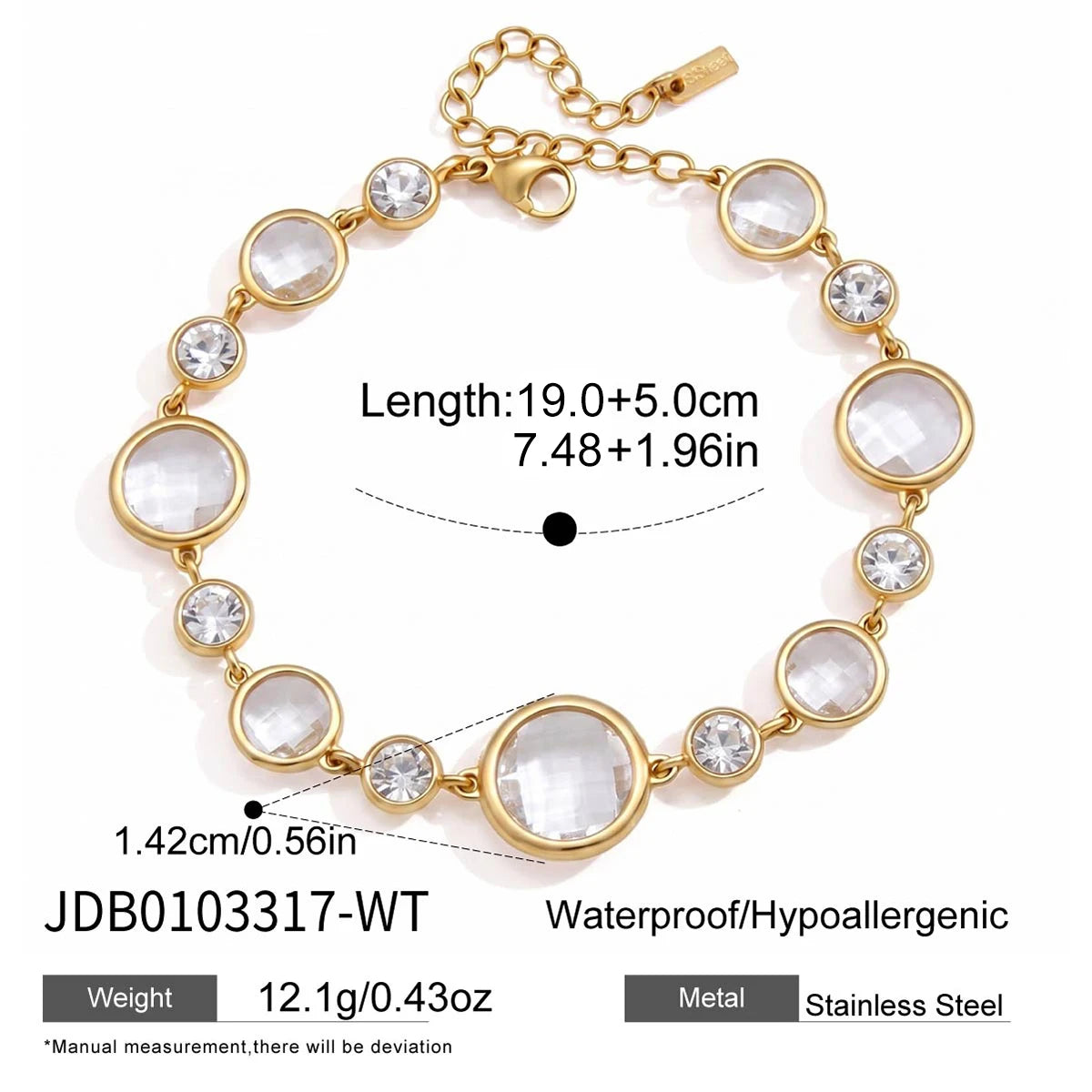 KIKA Elegant Geometric Zircon Glass Bracelet PVD Plated Stainless Steel 316L