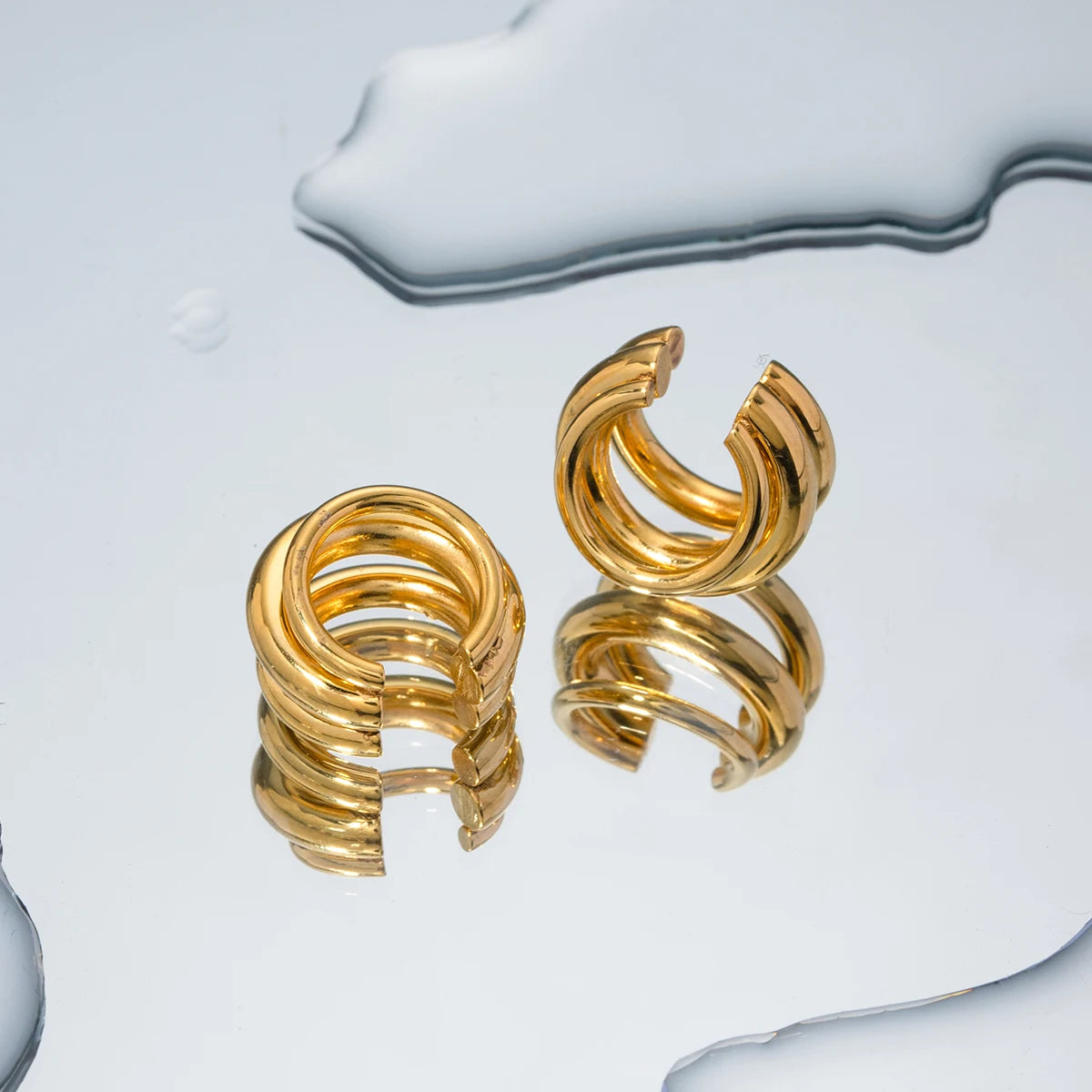 KIKA 18K Gold Color Stainless Steel 316L Three-layer Ear Clip Waterproof Metal Unique Fashion Trendy