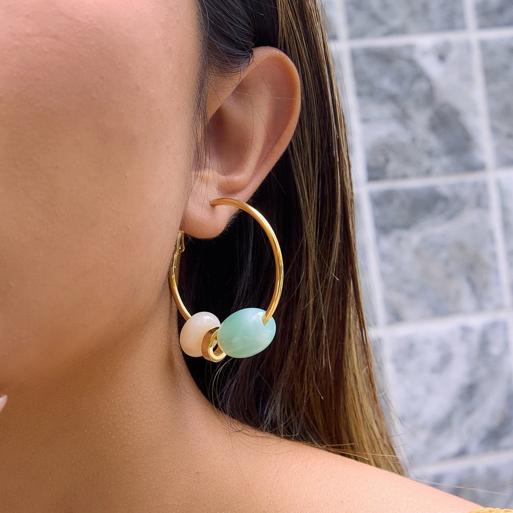 KIKA Delicate Red Blue Spliced White Resin Circle Earrings PVD Plated Stainless Steel 316L