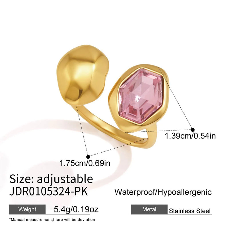KIKA Multicolor Geometric Glass Stone Open Rings PVD Plated Stainless Steel 316L