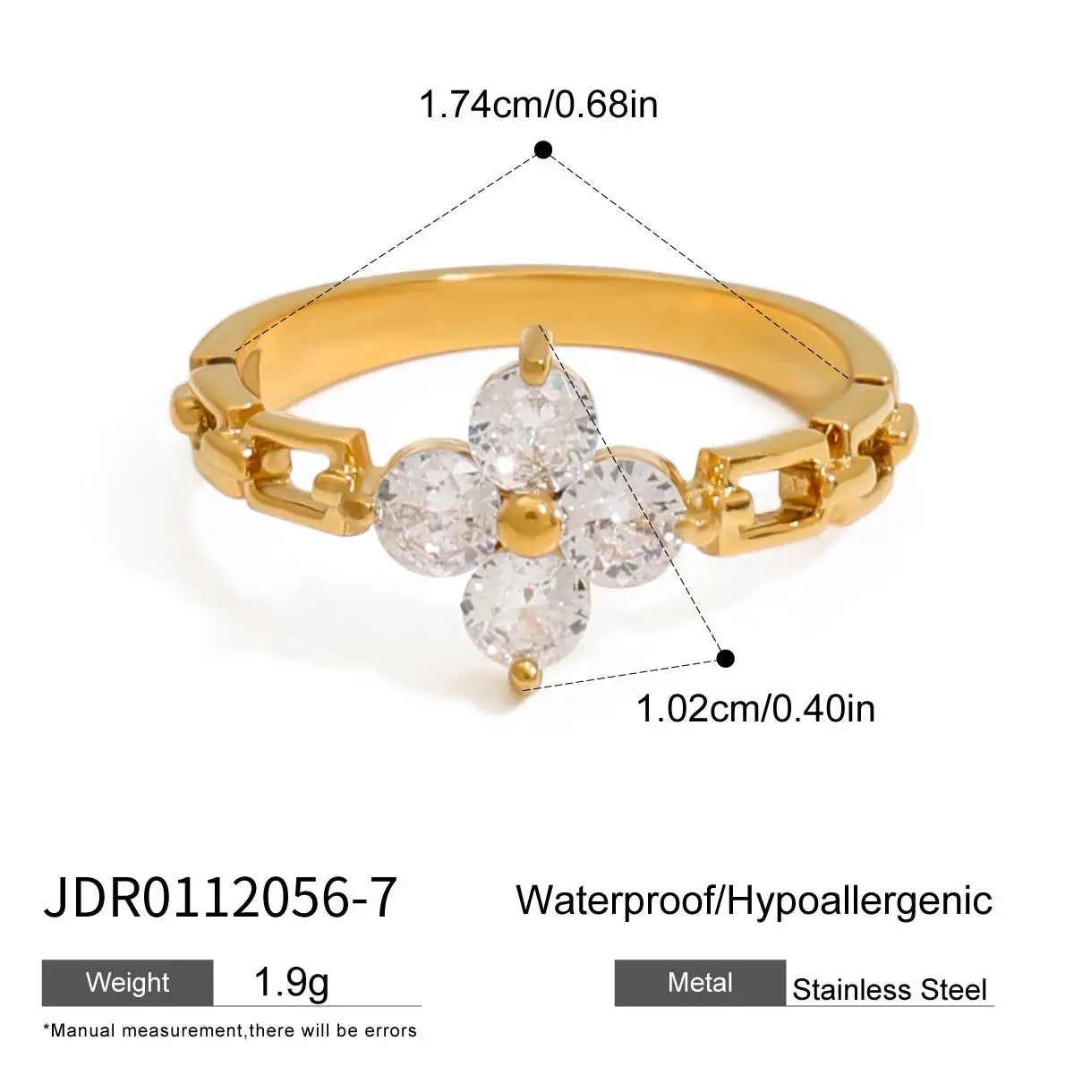 KIKA Minimalist 18K Gold Color PVD Plated Stainless Steel 316L Geometric Zircon Flower Ring Stackable Texture Ring