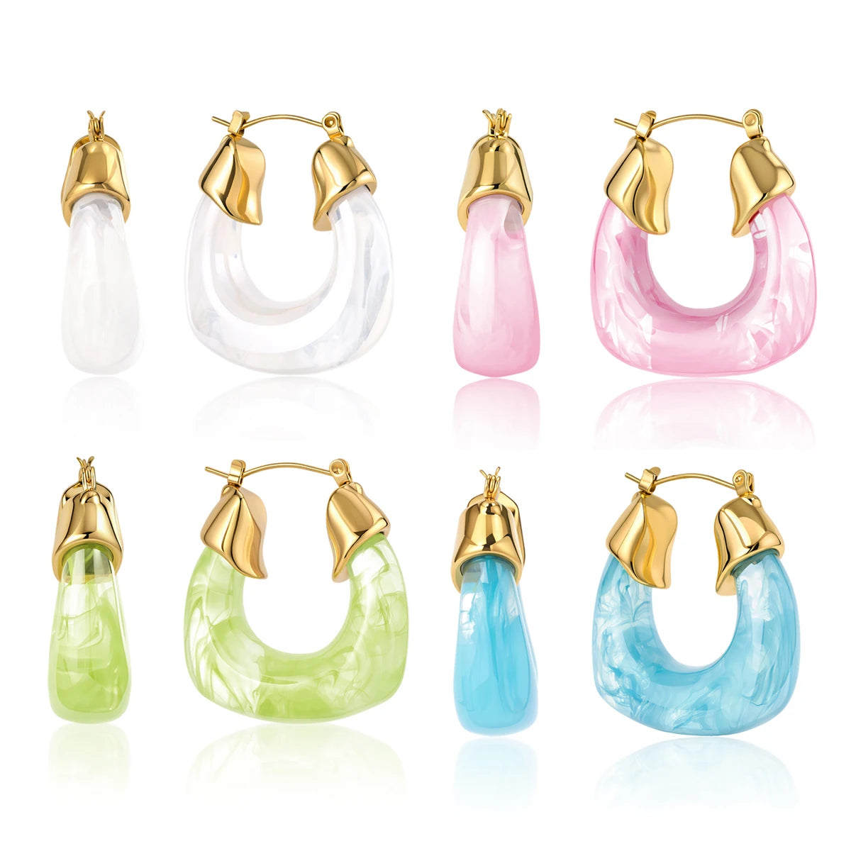 Kika Summer Blue Pink Colorful Resin U-shaped Earrings