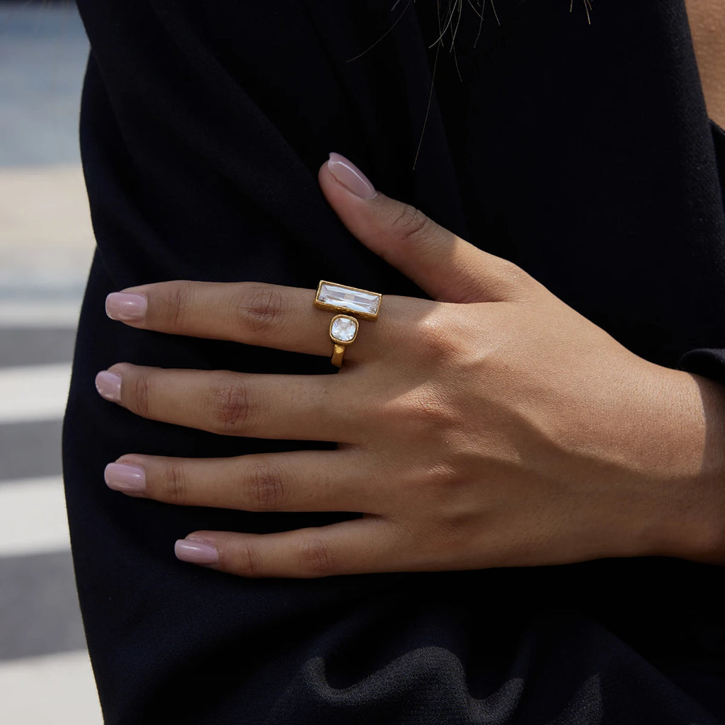 KIKA Minimalist Classic 18K Gold Color PVD Plated Stainless Steel 316L Square Round Zircon Rings Trendy Waterproof