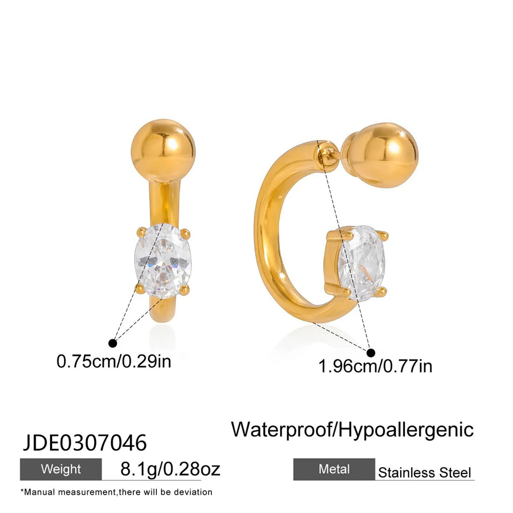 Kika White Oval Zircon C-Ring Earrings