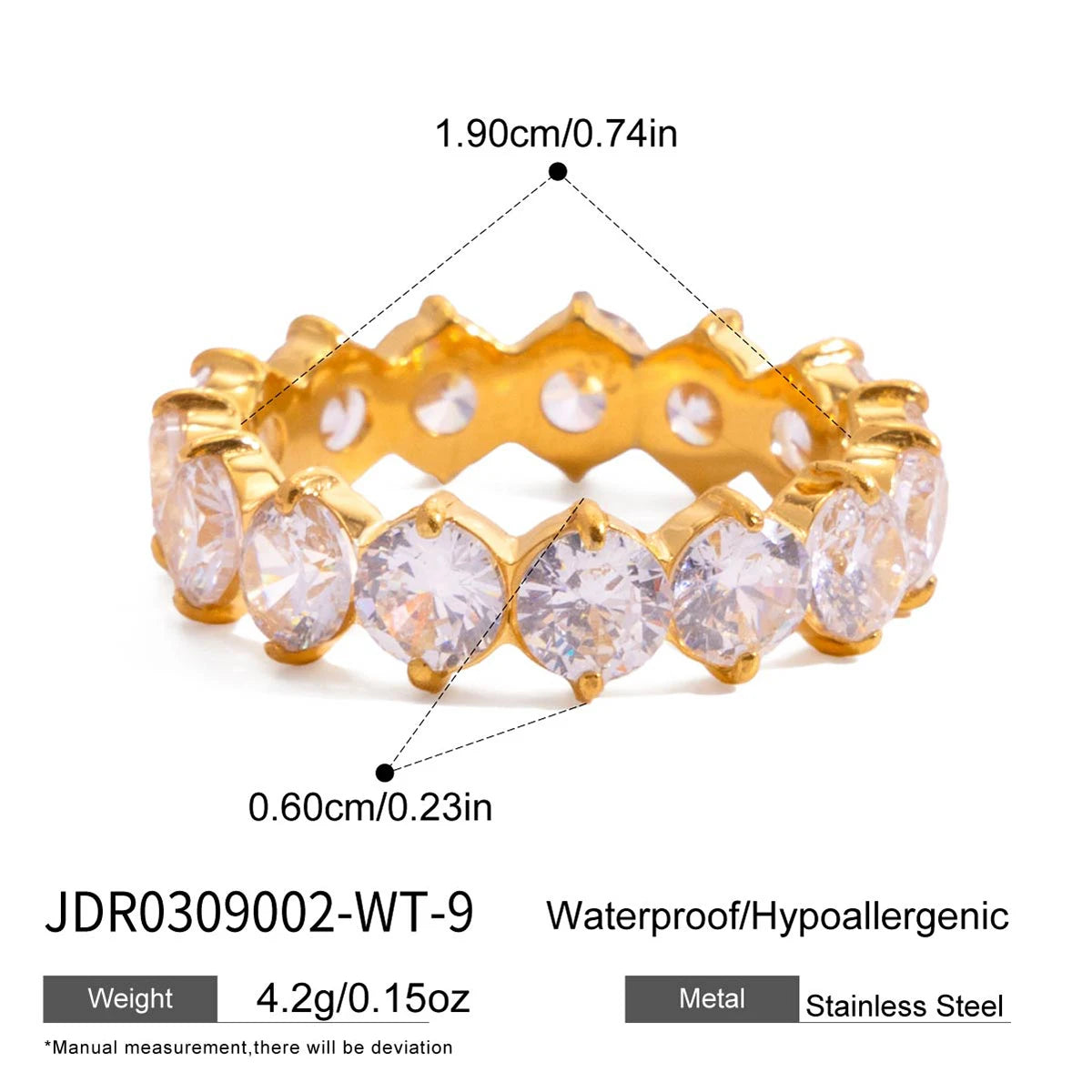 KIKA Elegant Full Round Zircon Rings  PVD Plated Stainless Steel 316Lt