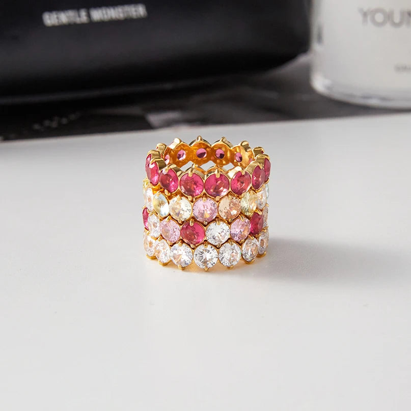KIKA Rose Red Purple Round Zircon Ring 18K PVD Stainless Steel 136L