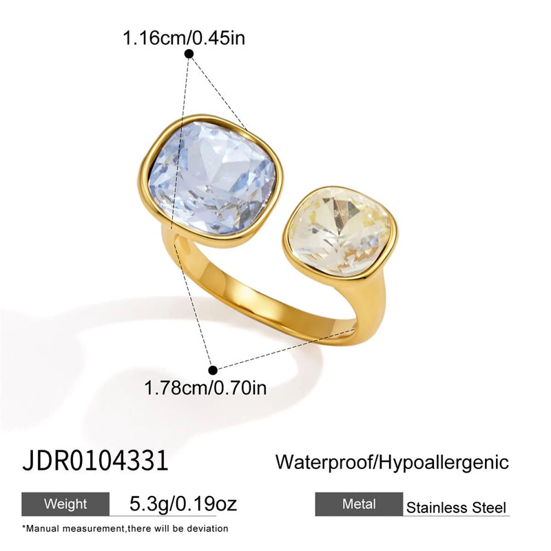 KIKA Lovely Geometric Glass Crystal Open RingsPVD 18K Gold Plated Stainless Steel 316L
