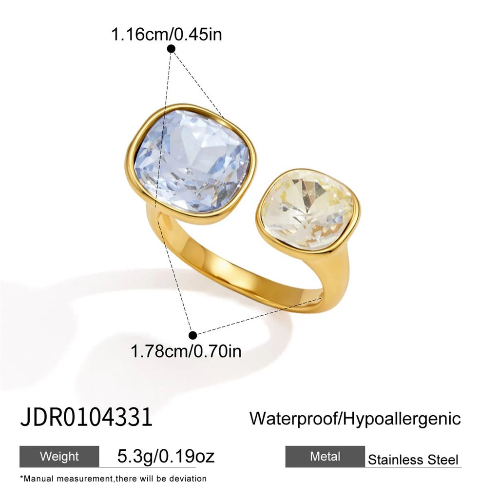 KIKA Lovely Geometric Glass Crystal Open RingsPVD 18K Gold Plated Stainless Steel 316L