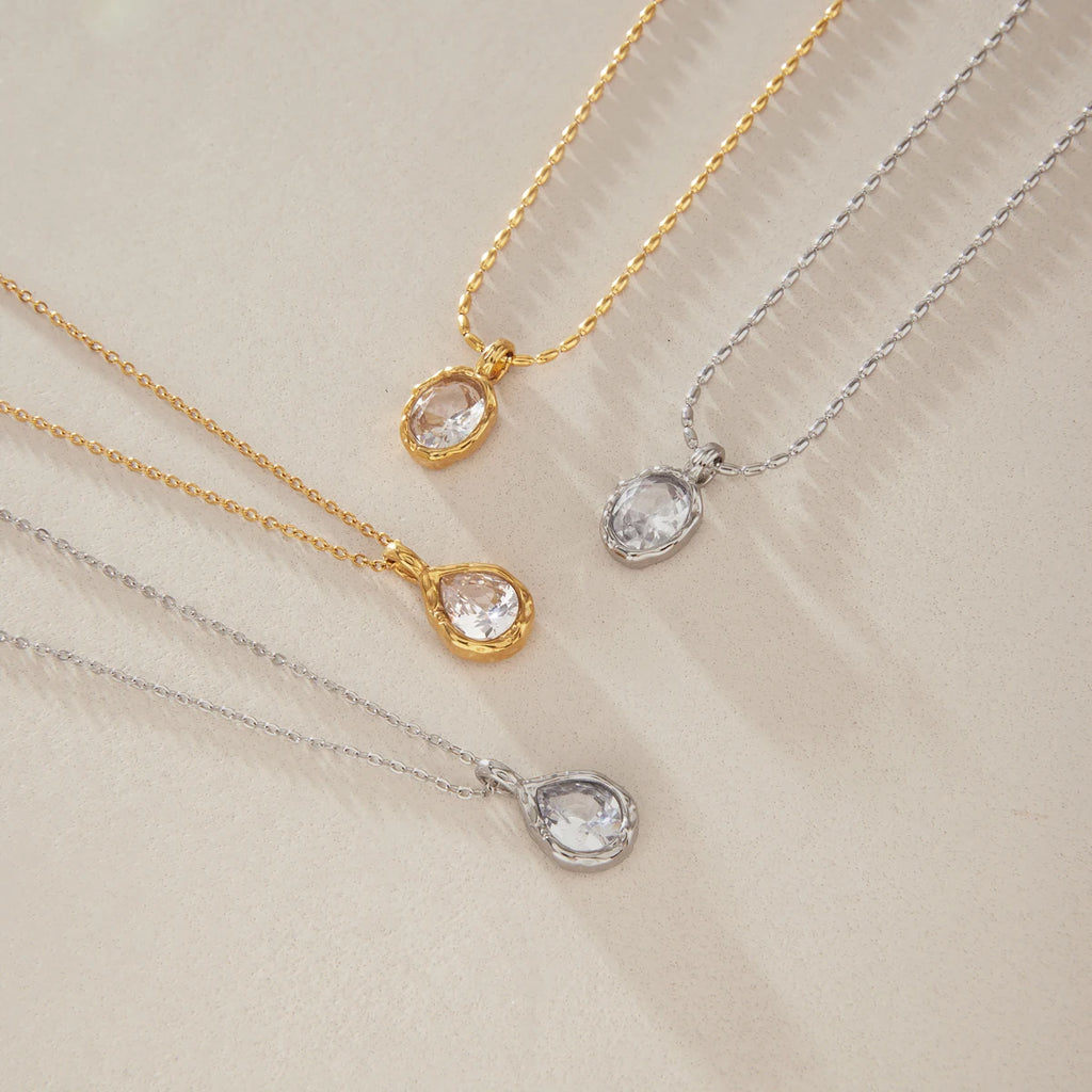 Kika Classic Geometric Zircon Pendant Necklace Minimalist 18K Gold Plated Stainless Steel 316L