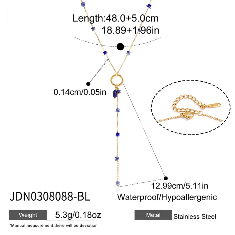 KIKA Vintage Natural Stone Pendant Y Shape Chain Necklace For Women 18K Gold Plated Stainless Steel Necklace Fashion Jewelry