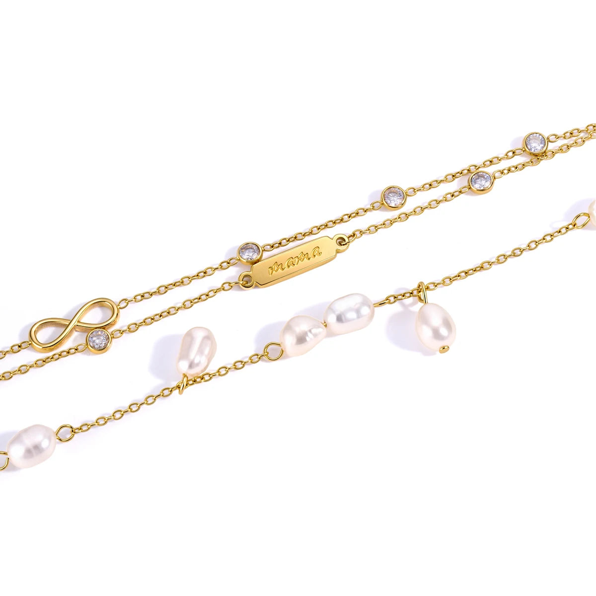 Kika Delicate White Round Zircon Infinite Symbol Mama Mother'S Day Double-Layer Bracelet With Freshwater Pearls