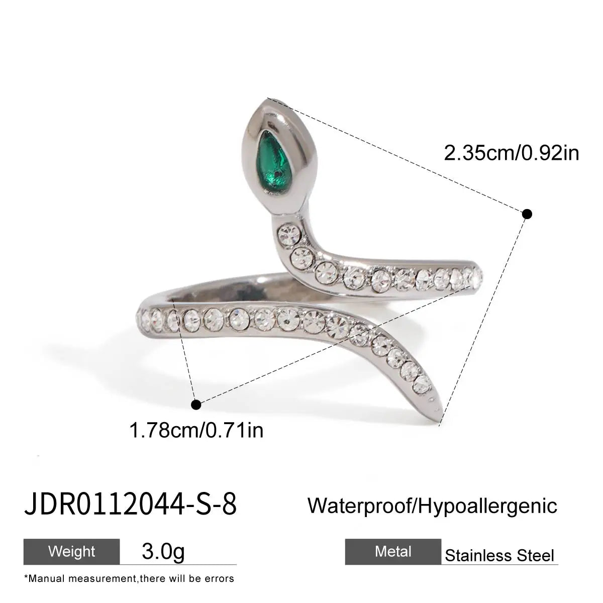 Kika Fashion Retro 18K Gold Color Plated Stainless Steel Spirit Snake Series Ring