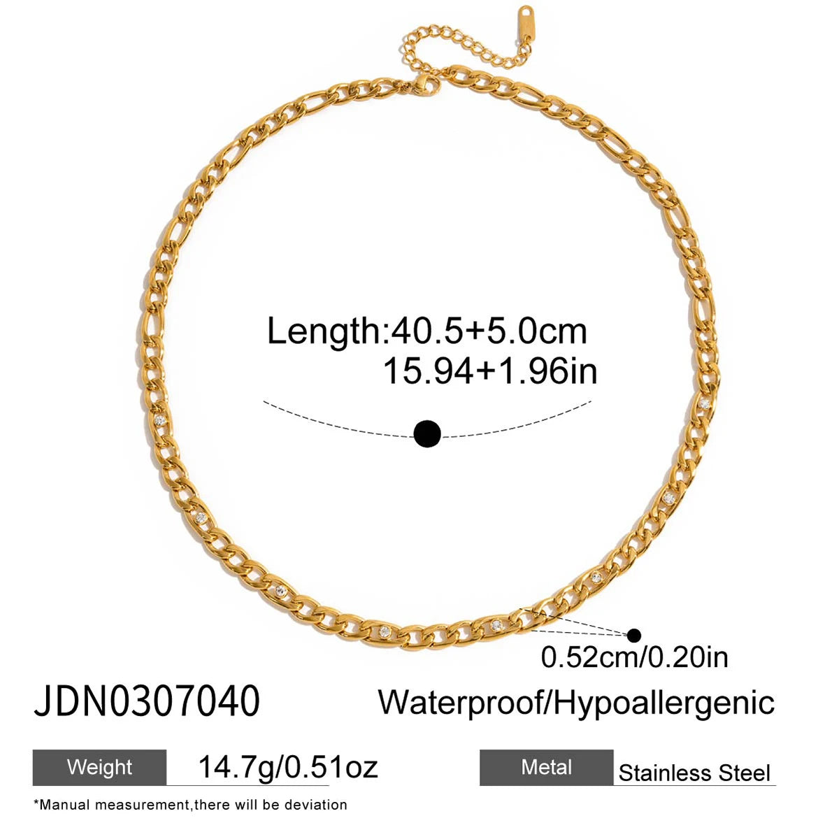 Kika Classic Gold Color White Zircon Chain Necklace