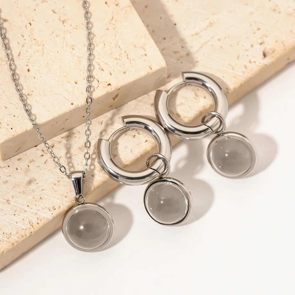 Kika Waterproof Silver Plated Stainless Steel Transparent Stone Necklace