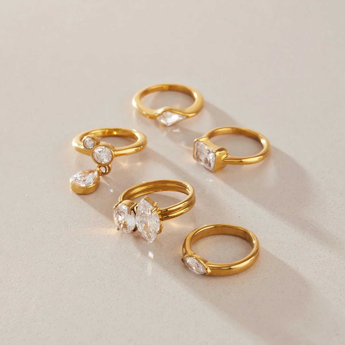 KIKA  Geometric Zircon Stackable Pinky Rings PVD 18K Gold Plated Stainless Steel 316L