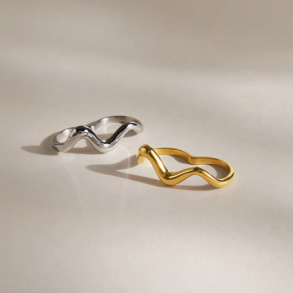 Kika Classic Wave Shape Two Fingers Rings PVD Plated Stainless Steel 316L