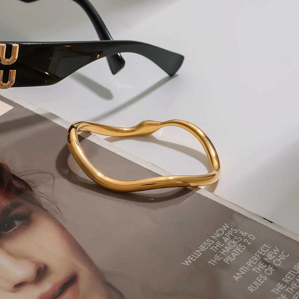 KIKA Minimalist White Zircon Spirit Snake Bracelet 18K Gold Color PVD Plated Stainless Steel 316L Irregular Bracelet
