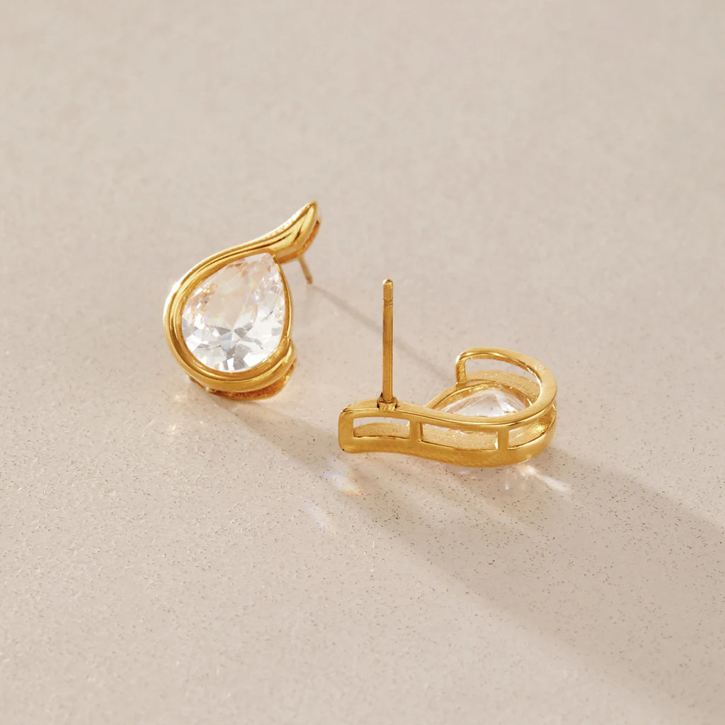 KIKA Elegant Water Drop Zircon Stud Earrings For Women Minimalist 18K Gold PVD Plated Stainless Steel Earrings Fashion Jewelry