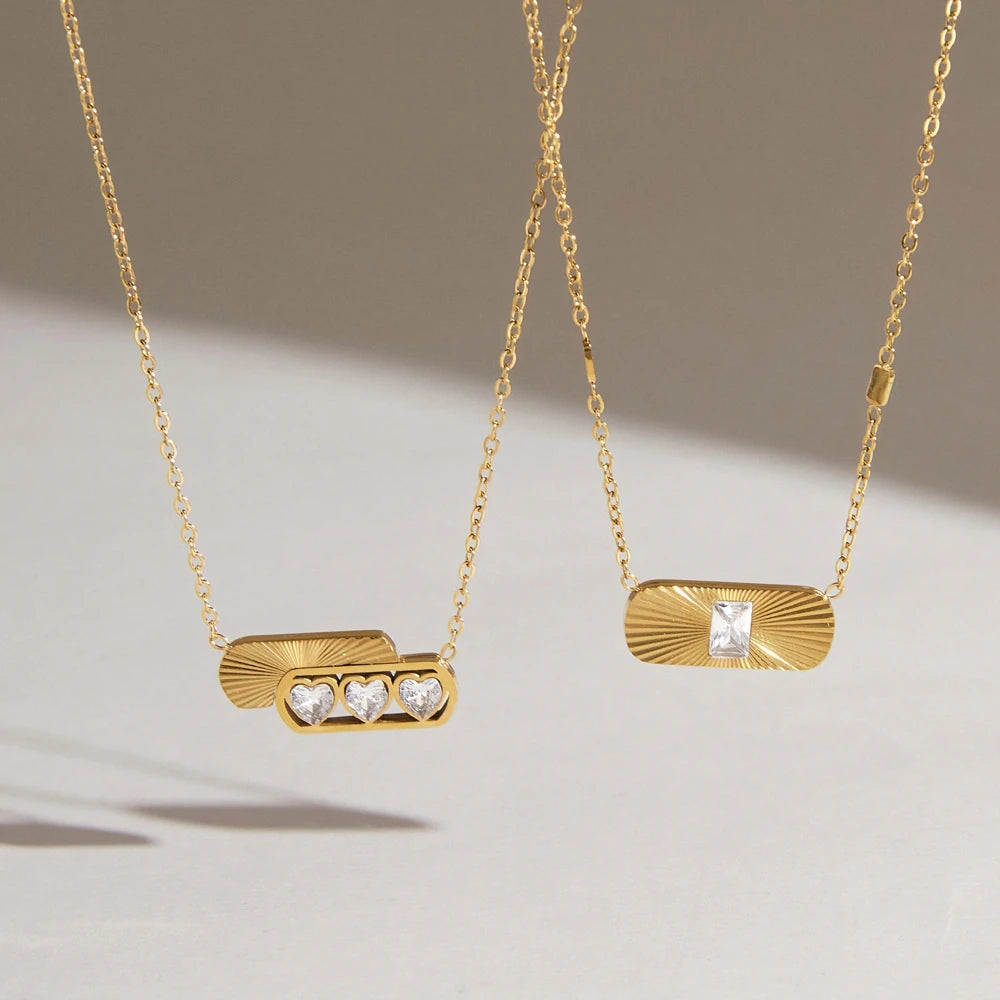 Kika Geometric Heart Zircon Pendant Necklace Minimalist 18K Gold PVD Plated Stainless Steel 316L