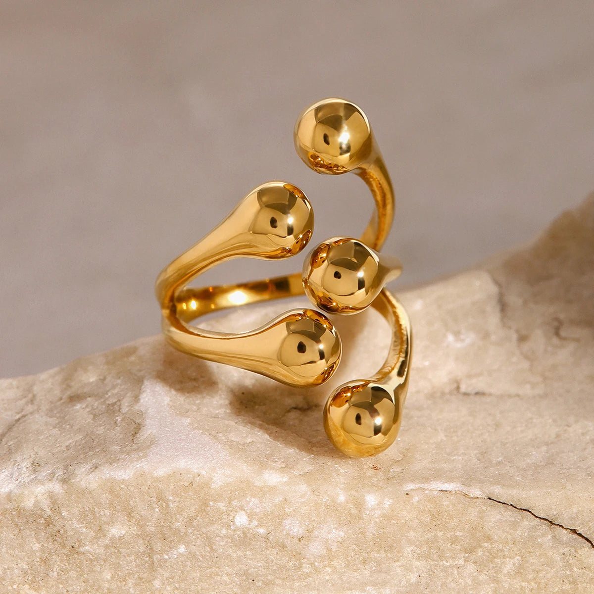 Kika Unique 18K Gold Color Irregular Stainless Steel Open Ring