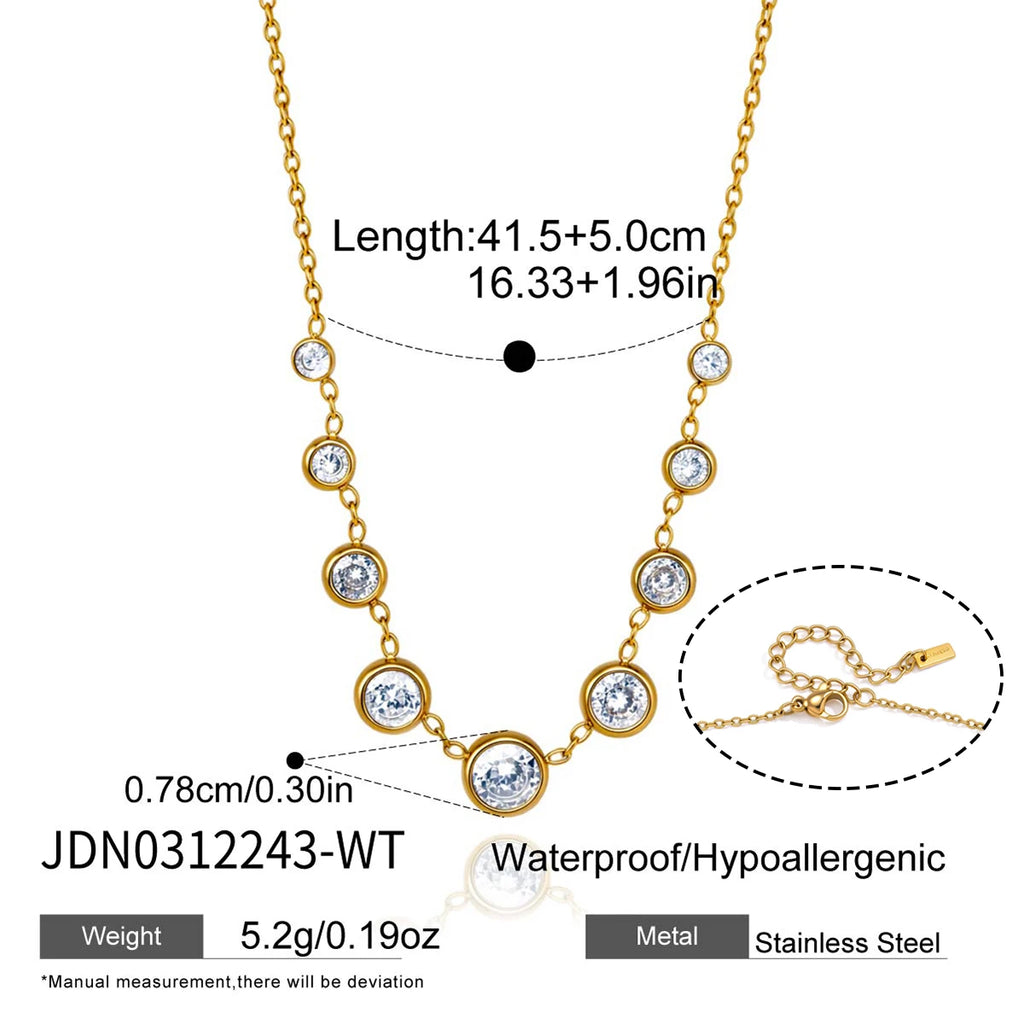 Kika Delicate Round Pink Light Blue Staggered Zircons Pendant Necklace