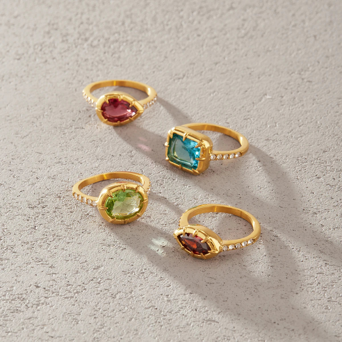 Kika Multicolor Geometric Zircon Rings For Women Minimalist 18K Gold PVD Plated Stainless Steel 315L