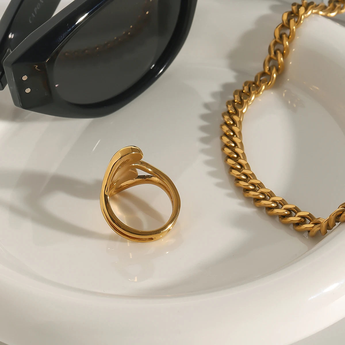 Kika Minimalist Stainless Steel Line Ring Two tone Irregular
