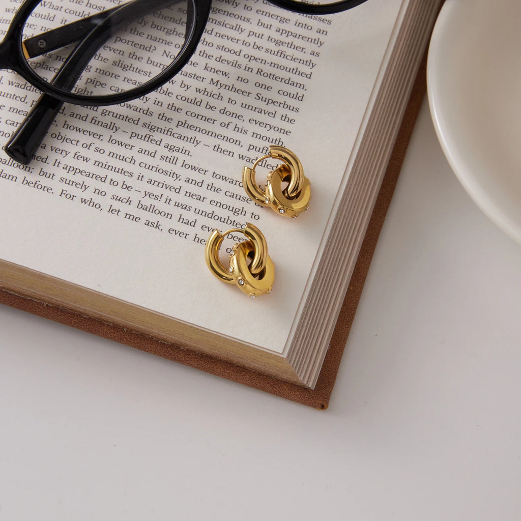 Kika Chunky Crystal Circle Drop Earrings 18K Gold PVD Plated Stainless Steel