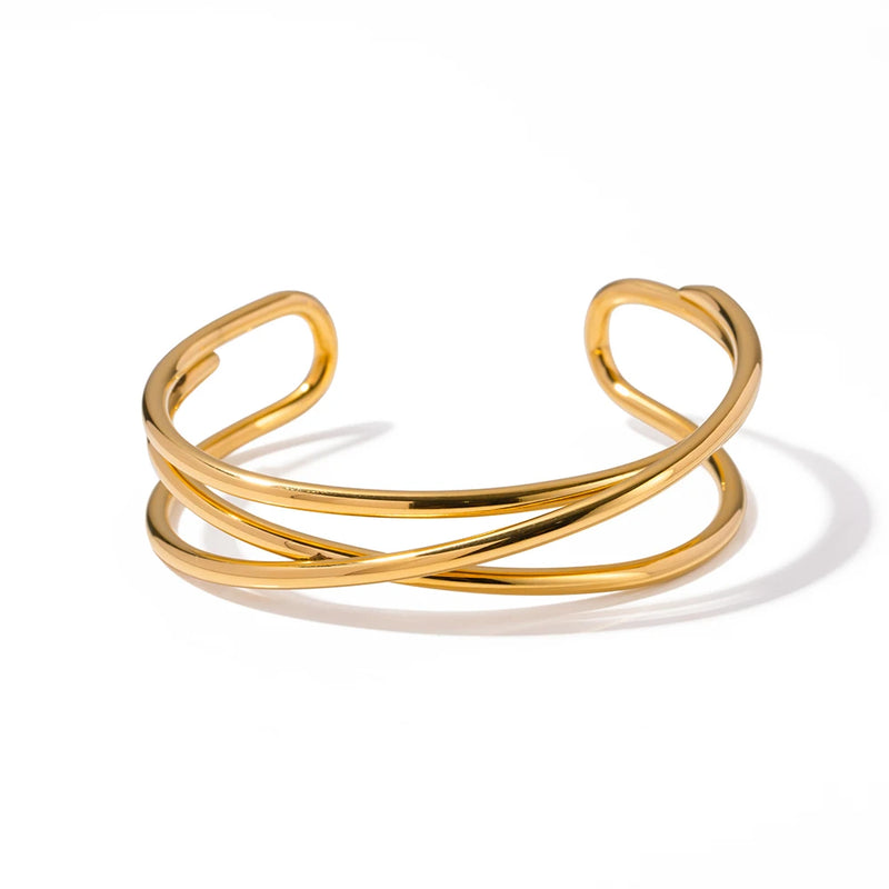 Kika Stainless Steel Statement Gold Color Cuff Bracelet Bangle
