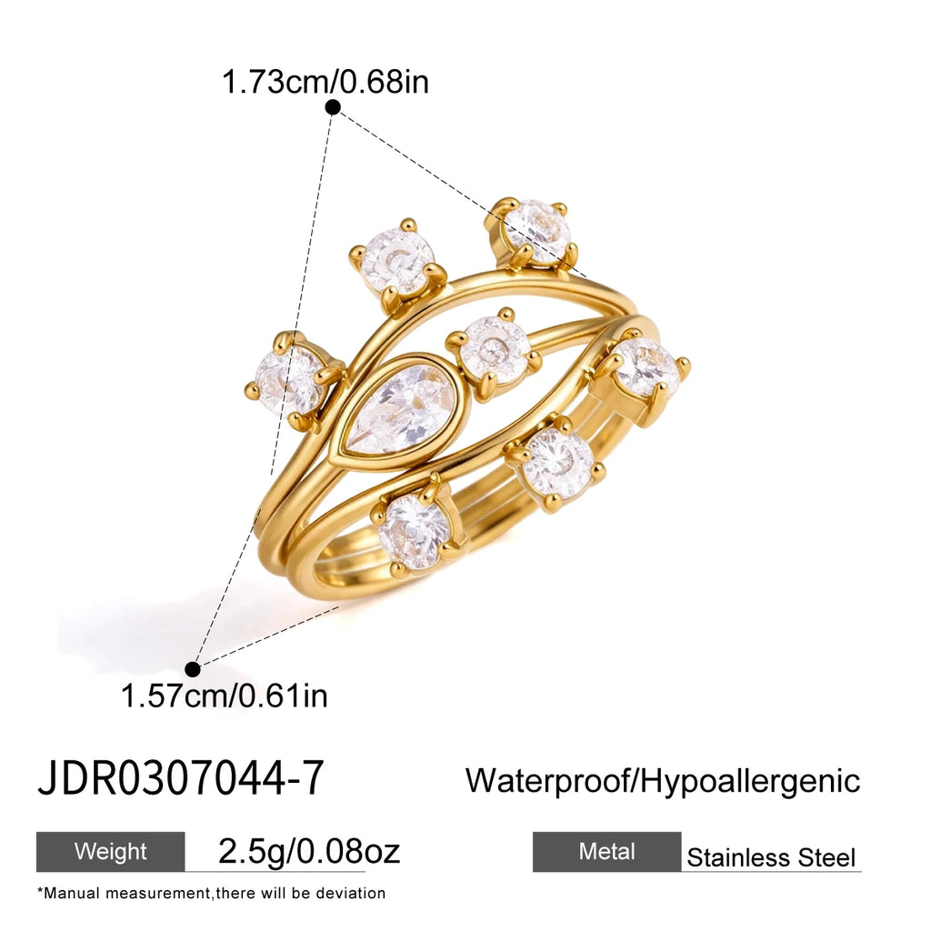 KIKA 3 Pcs/Set Stackable Geometric Zircon Rings For Women Minimalist 18K Gold PVD Plated Stainless Steel 316L