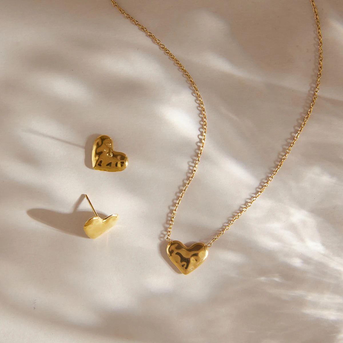 Kika Delicate Heart Necklace Earrings Jewelry Set 18K Gold PVD Plated Stainless Steel 316L