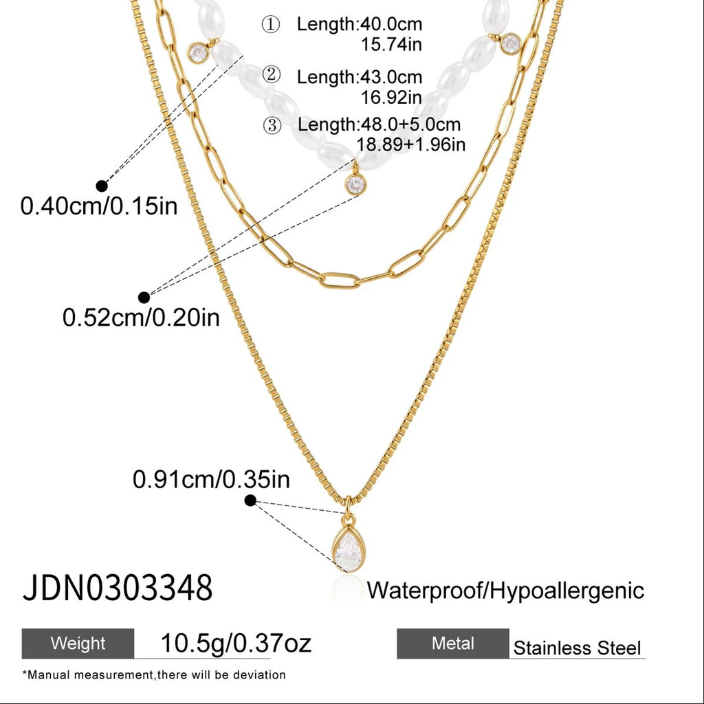 Kika Delicate Zircon Pendant Acrylic Pearl Chain Three-Layer Necklaces