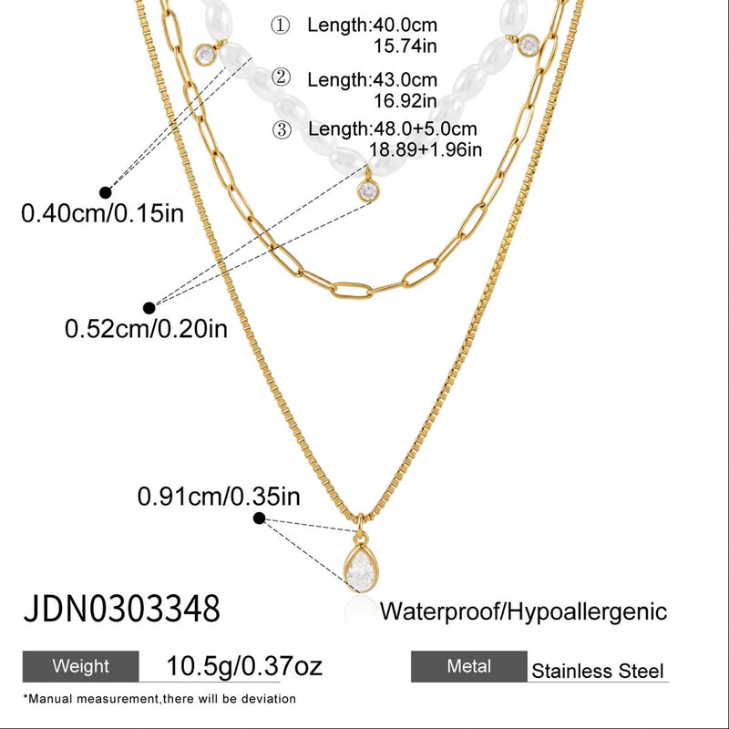 Kika Delicate Zircon Pendant Acrylic Pearl Chain Three-Layer Necklaces