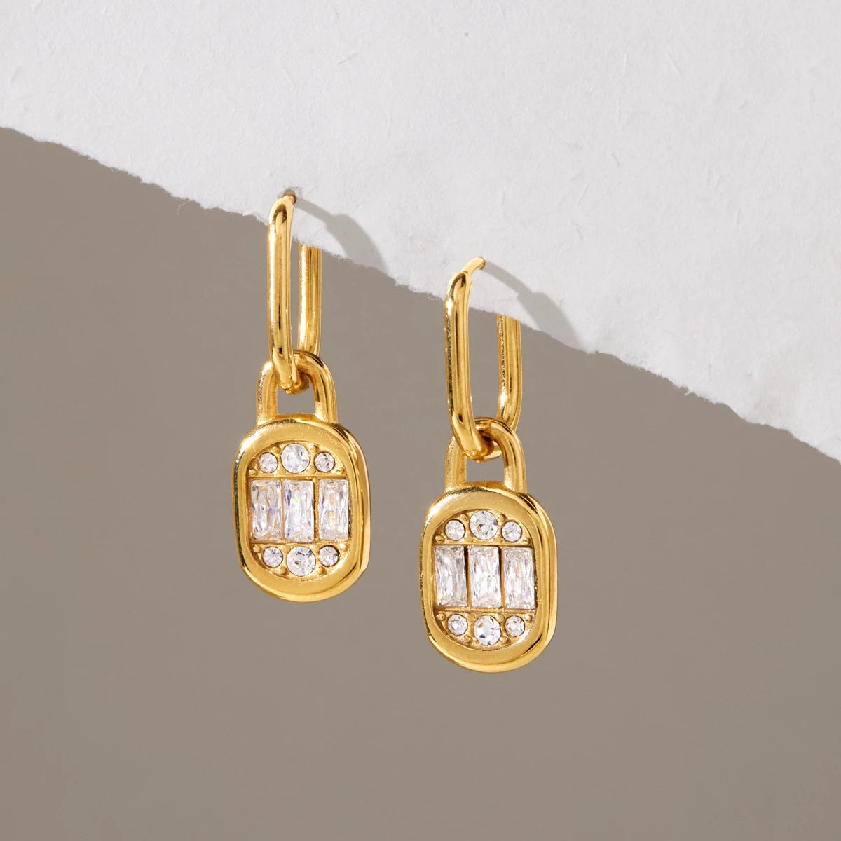 KIKA Delicate Crystal Lock Drop Earrings For Women Minimalist 18K Gold PVD Plated Stainless Steel Earrings Fashion Jewelry