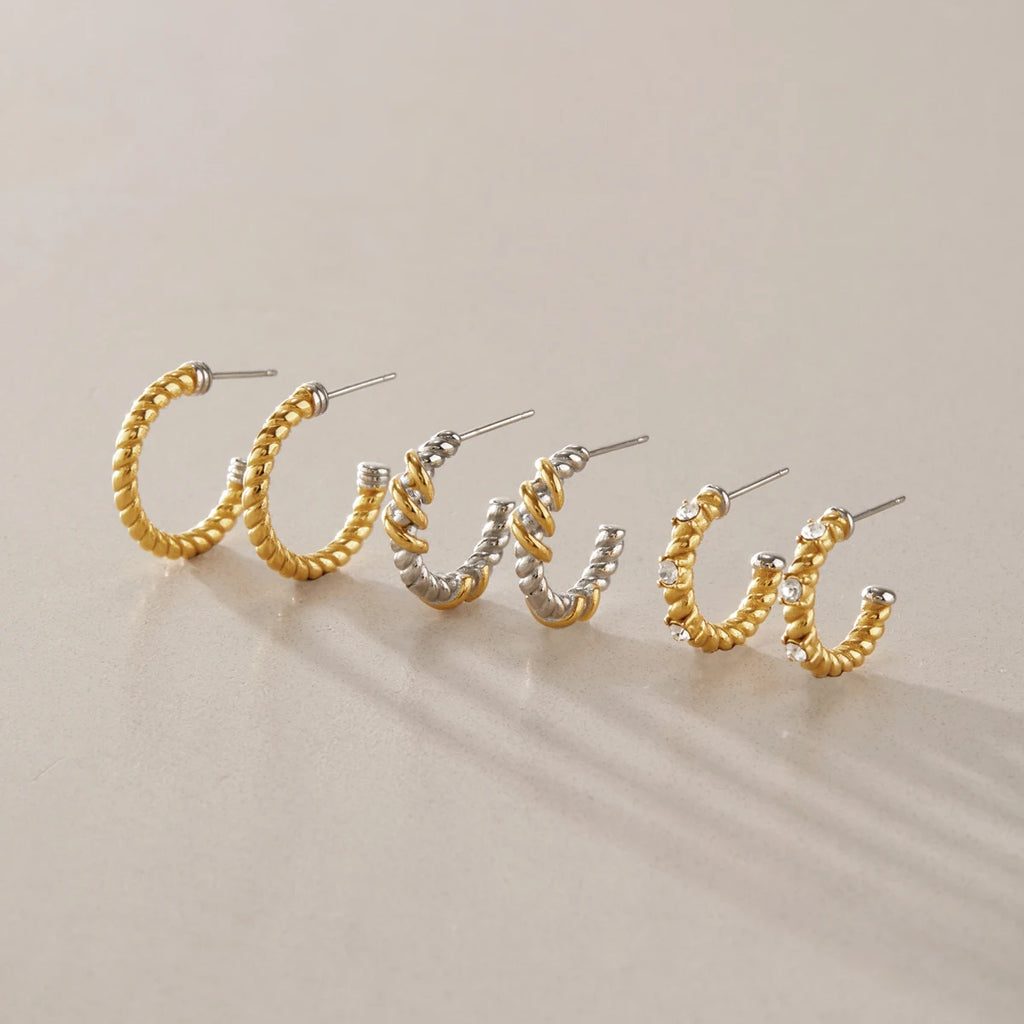 KIKA Classic Mixed Color Twisted C Shape Stud Earrings For Women 18K Gold PVD Plated Stainless Steel 316L
